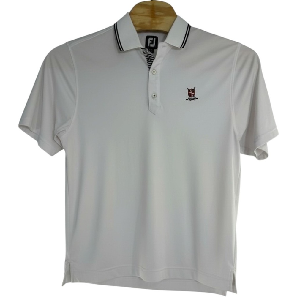FootJoy Mens White Performance Golf Polo Shirt Embroidered Crest Size Medium